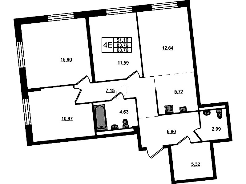 3-комнатная квартира 83.76 м², 2/11 эт., ЖК «Квартал Лаголово»